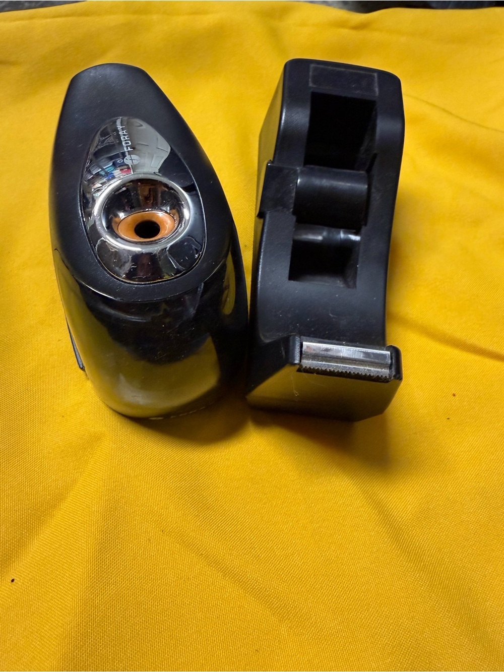 Black Desk Tape Dispenser and Battery operated Sharpener Set